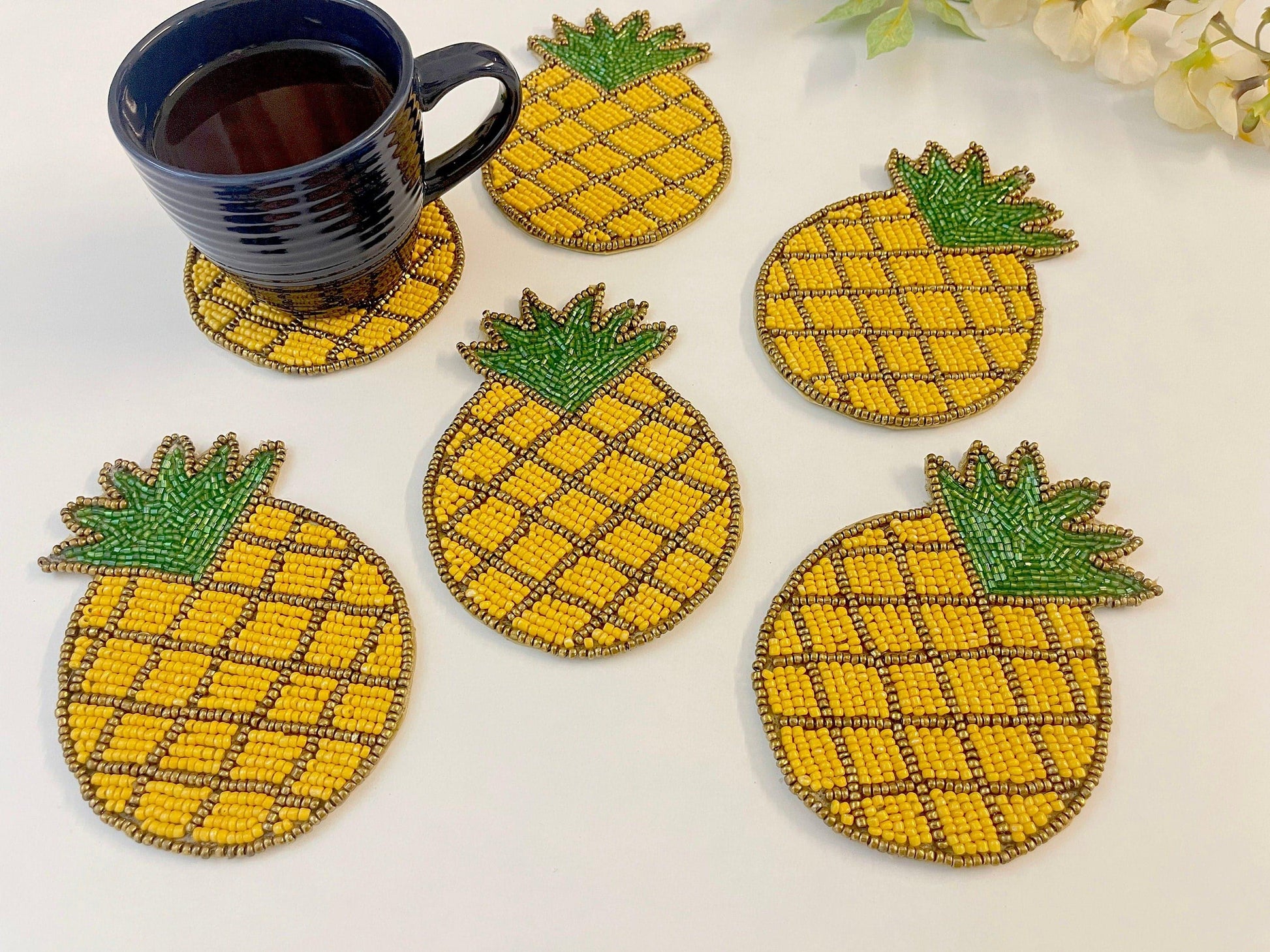 Pineapple Beaded Coasters - Set of 6 - MAIA HOMES