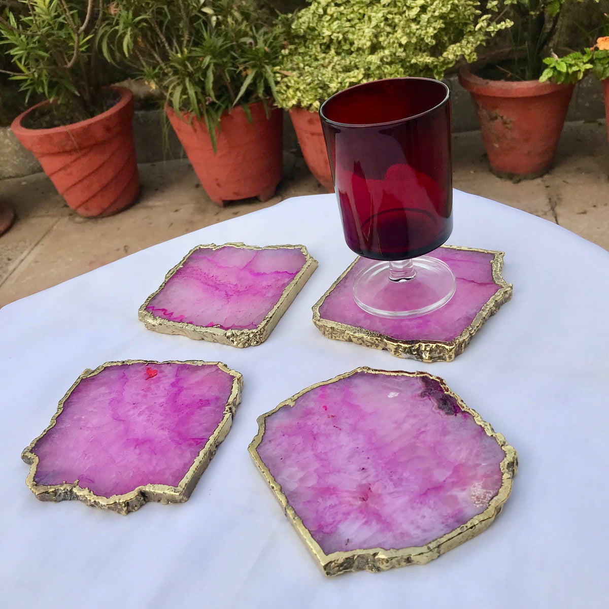 Pink Agate Coasters - Set of 4