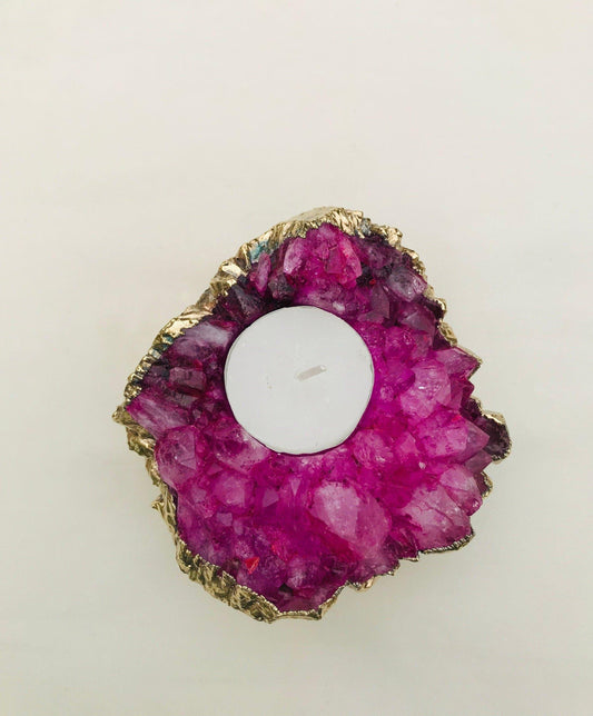 Pink Agate Gemstone Taper Candle Holder - MAIA HOMES