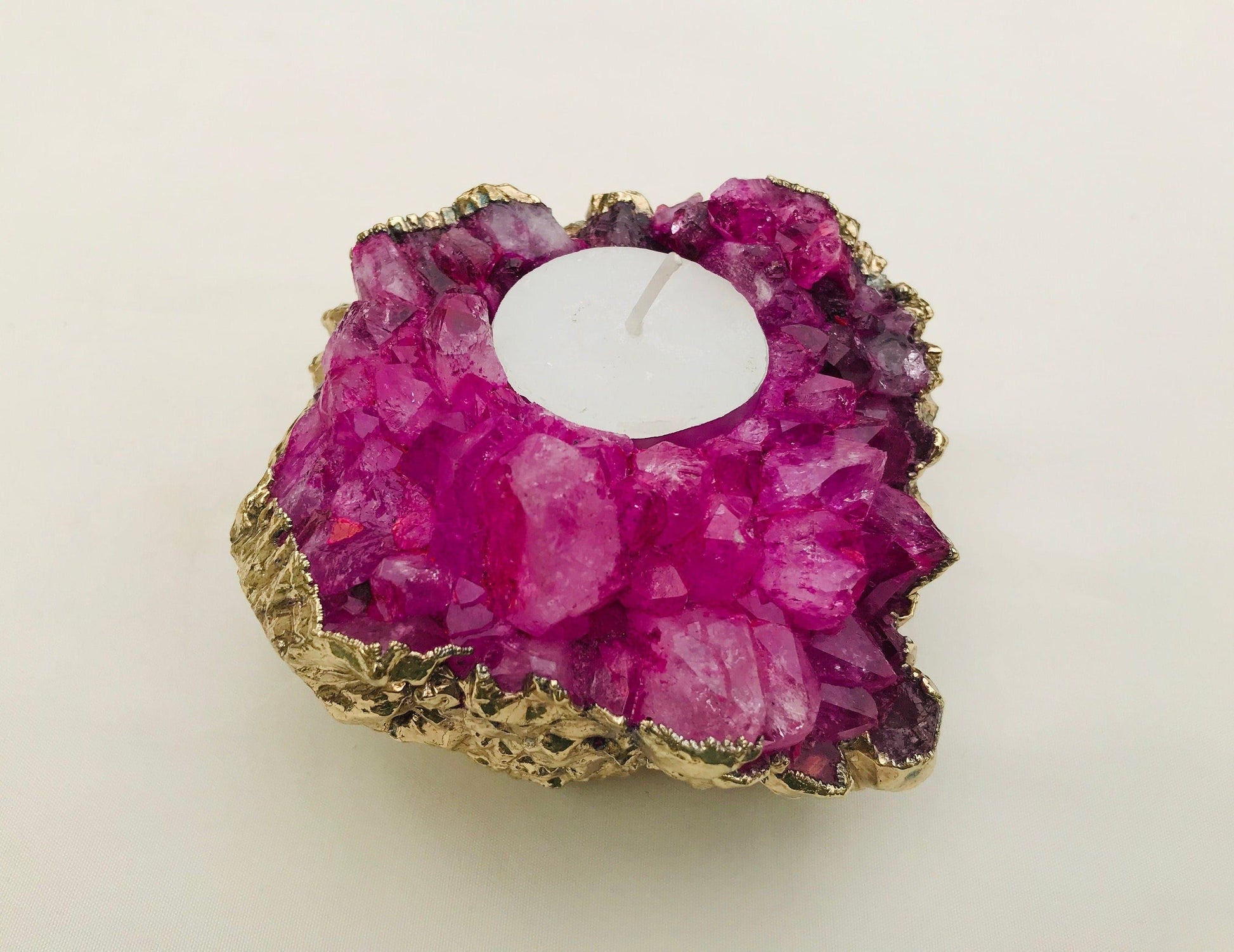 Pink Agate Gemstone Taper Candle Holder - MAIA HOMES