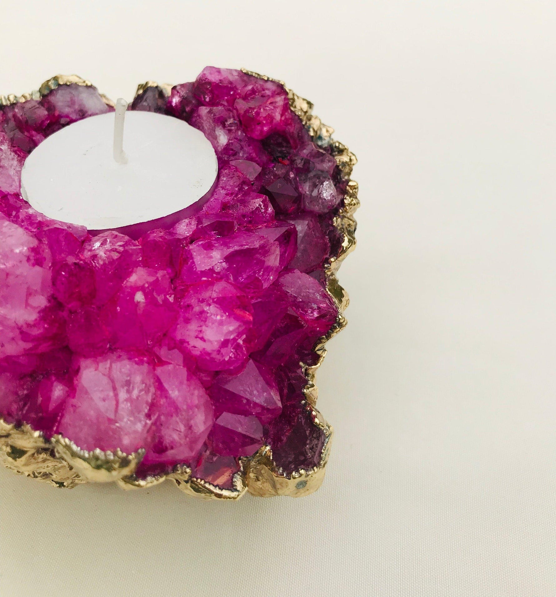 Pink Agate Gemstone Taper Candle Holder