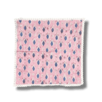 Pink and Blue Block Print Cotton Napkins with White Border Lace