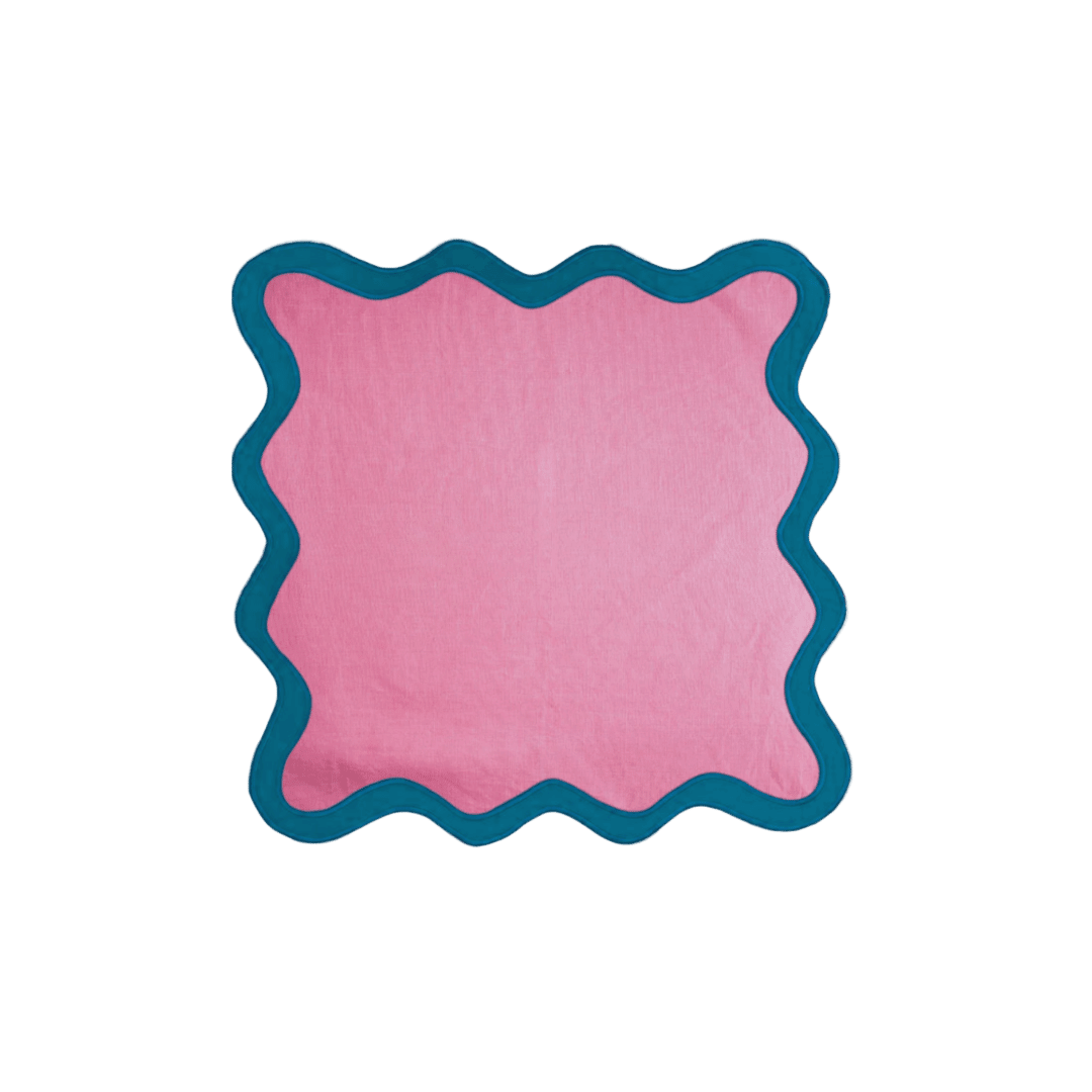 Pink and Blue Scallop 100% Linen Square Placemat - MAIA HOMES