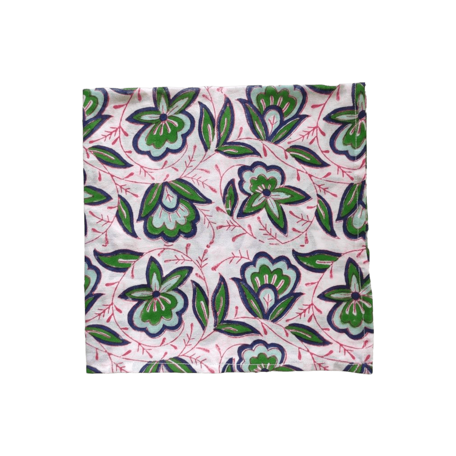 Pink and Green Floral Block Printed Cotton Napkins