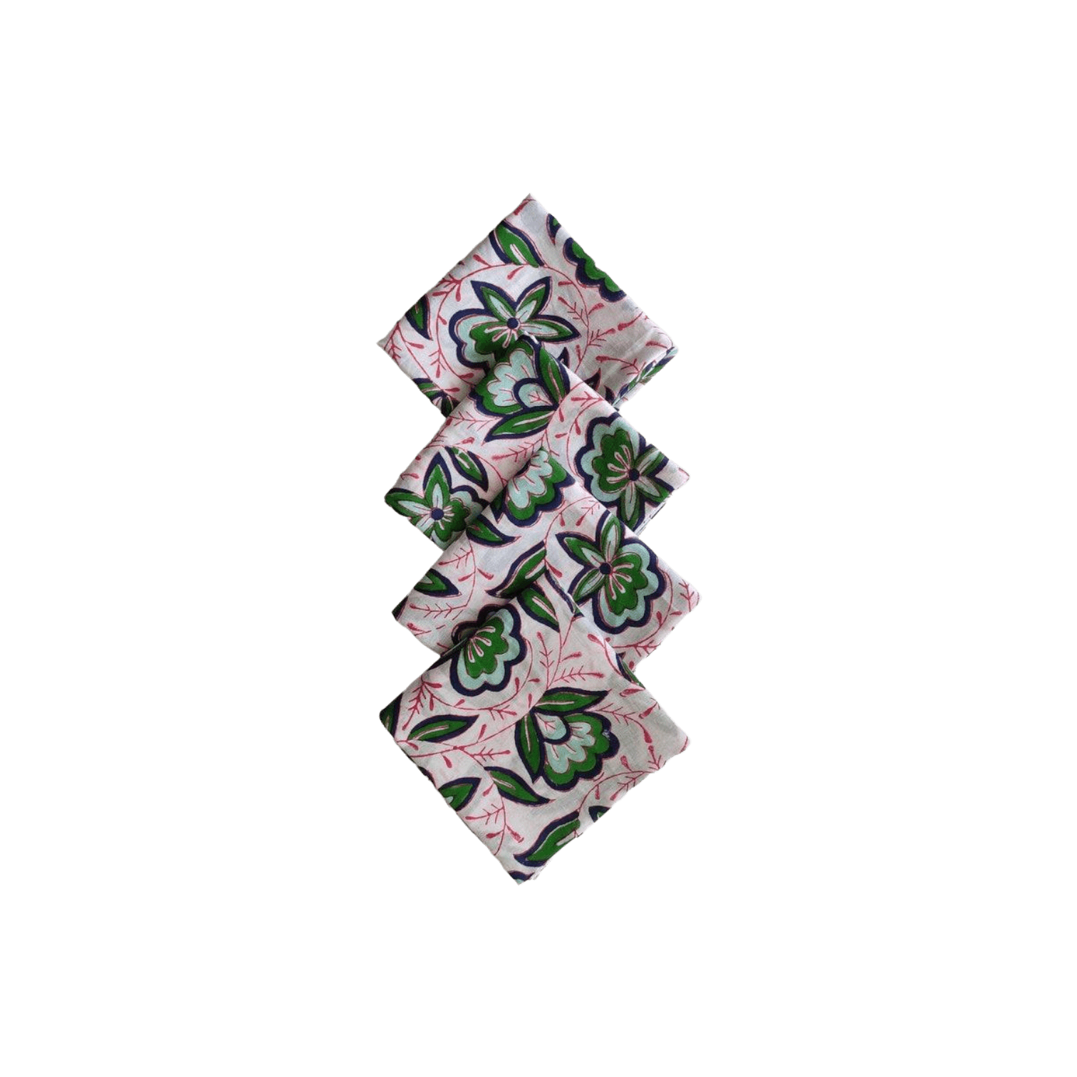 Pink and Green Floral Block Printed Cotton Napkins - MAIA HOMES
