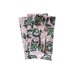 Pink and Green Floral Block Printed Cotton Napkins