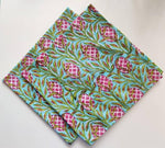 Pink and Green Floral Hand Block Printed Cotton Napkins