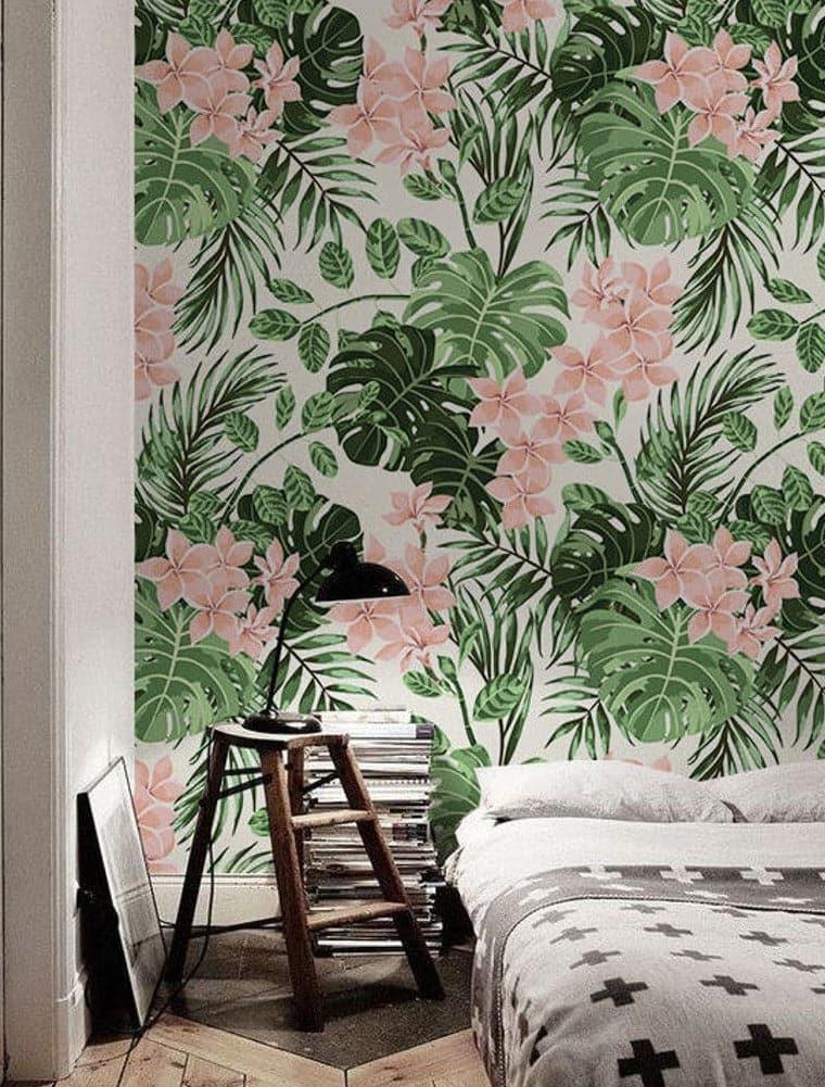 Pink and Green Hibiscus Tropical Island Wallpaper - MAIA HOMES