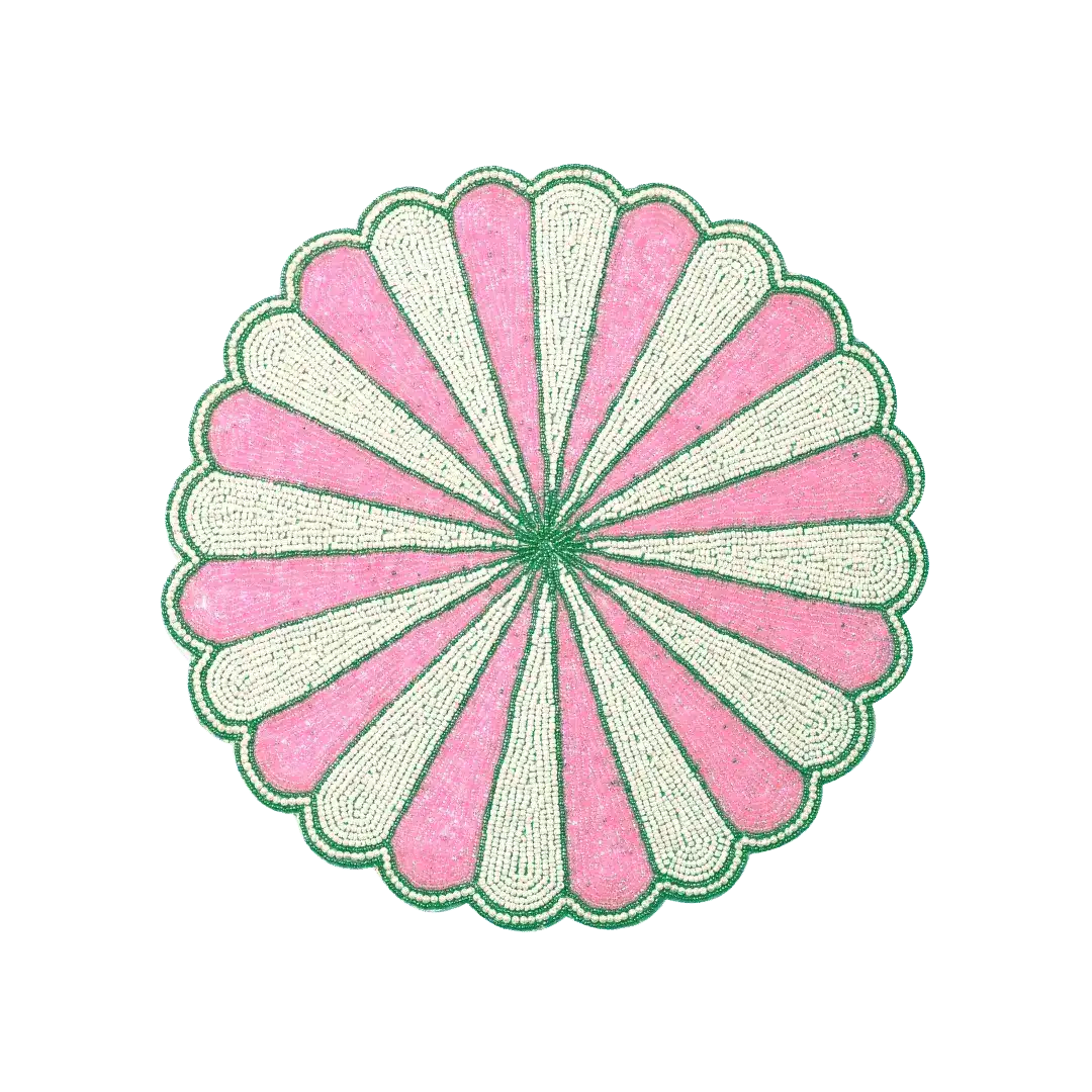 Pink and White Beaded Scallop Round Placemats