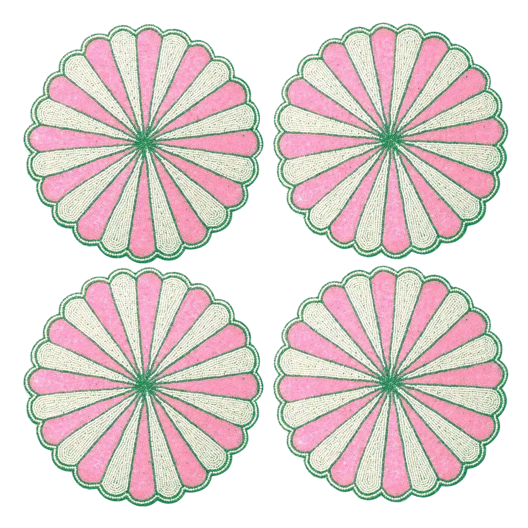 Pink and White Beaded Scallop Round Placemats