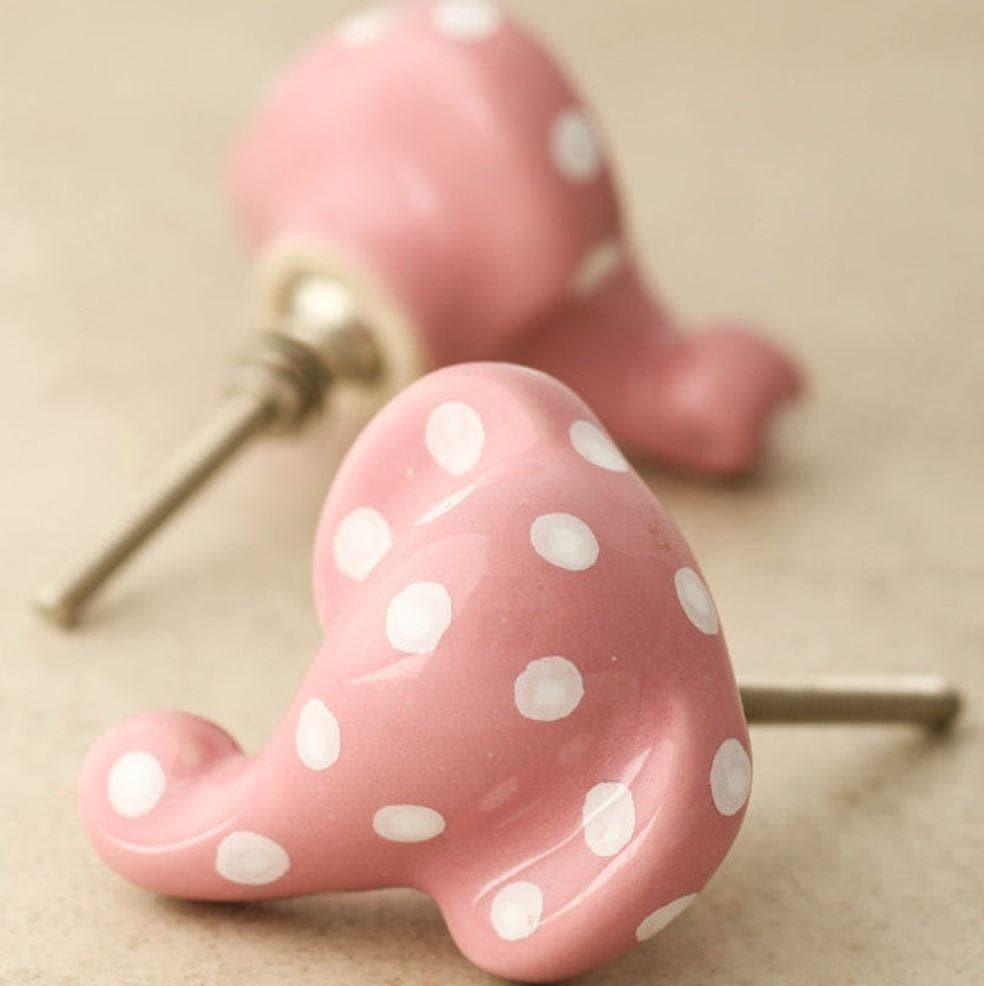 Pink and White Polka Dots Elephant Shape Knob - Set of 6 - MAIA HOMES