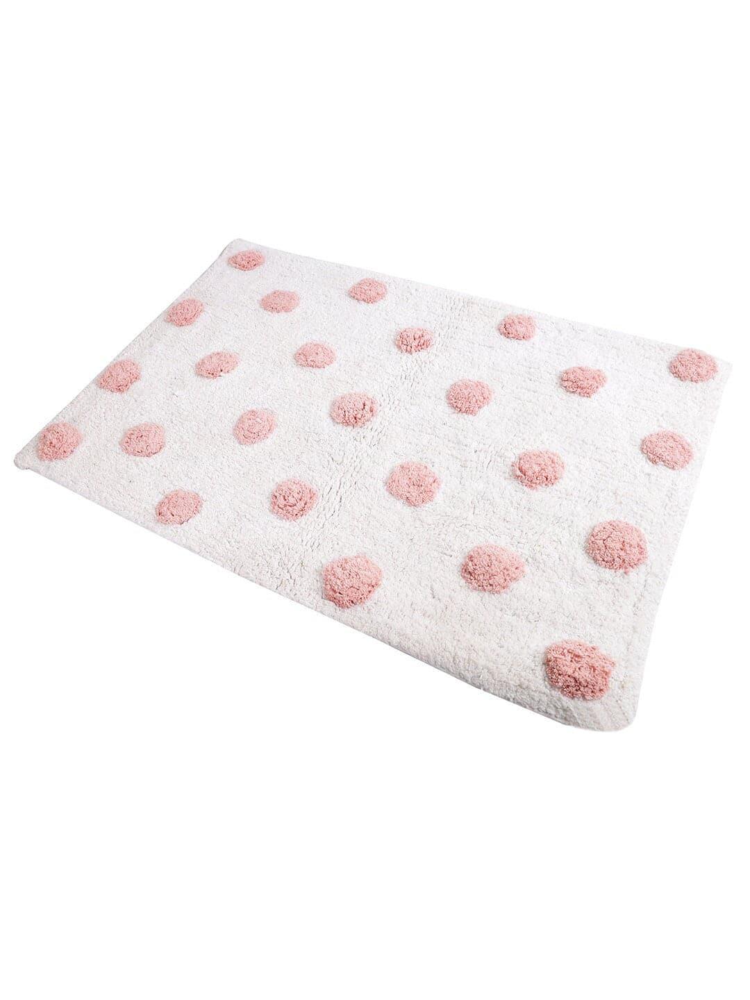 Pink and White Polka Dots Hand Tufted Cotton Bath Rug - MAIA HOMES