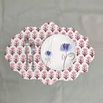 Pink Block Printed Floral Scalloped Oval Cotton Placemats