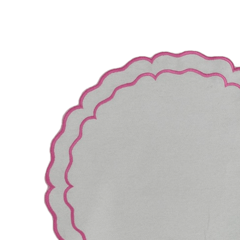 Pink Double Scalloped Round White Placemats