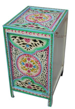 Pink Floral Hand Painted Wooden Cabinet Nightstand