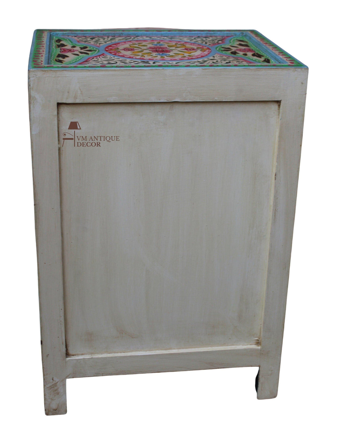 Pink Floral Hand Painted Wooden Cabinet Nightstand