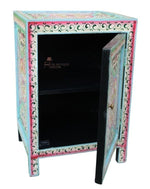 Pink Floral Hand Painted Wooden Cabinet Nightstand