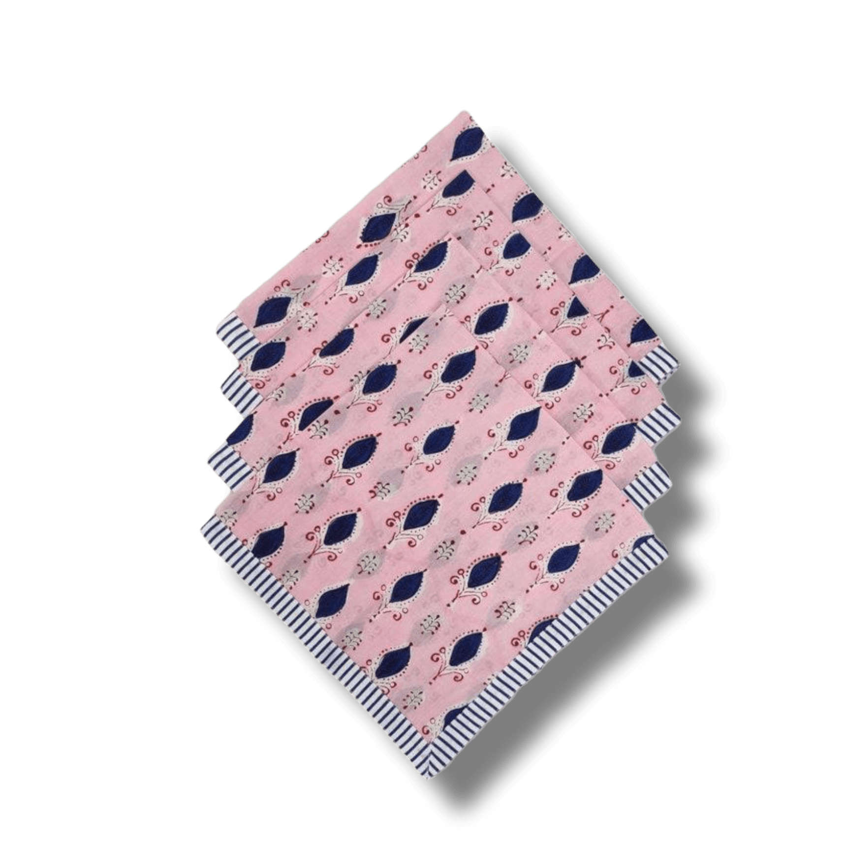 Pink Floral Indian Block Printed Striped Napkins