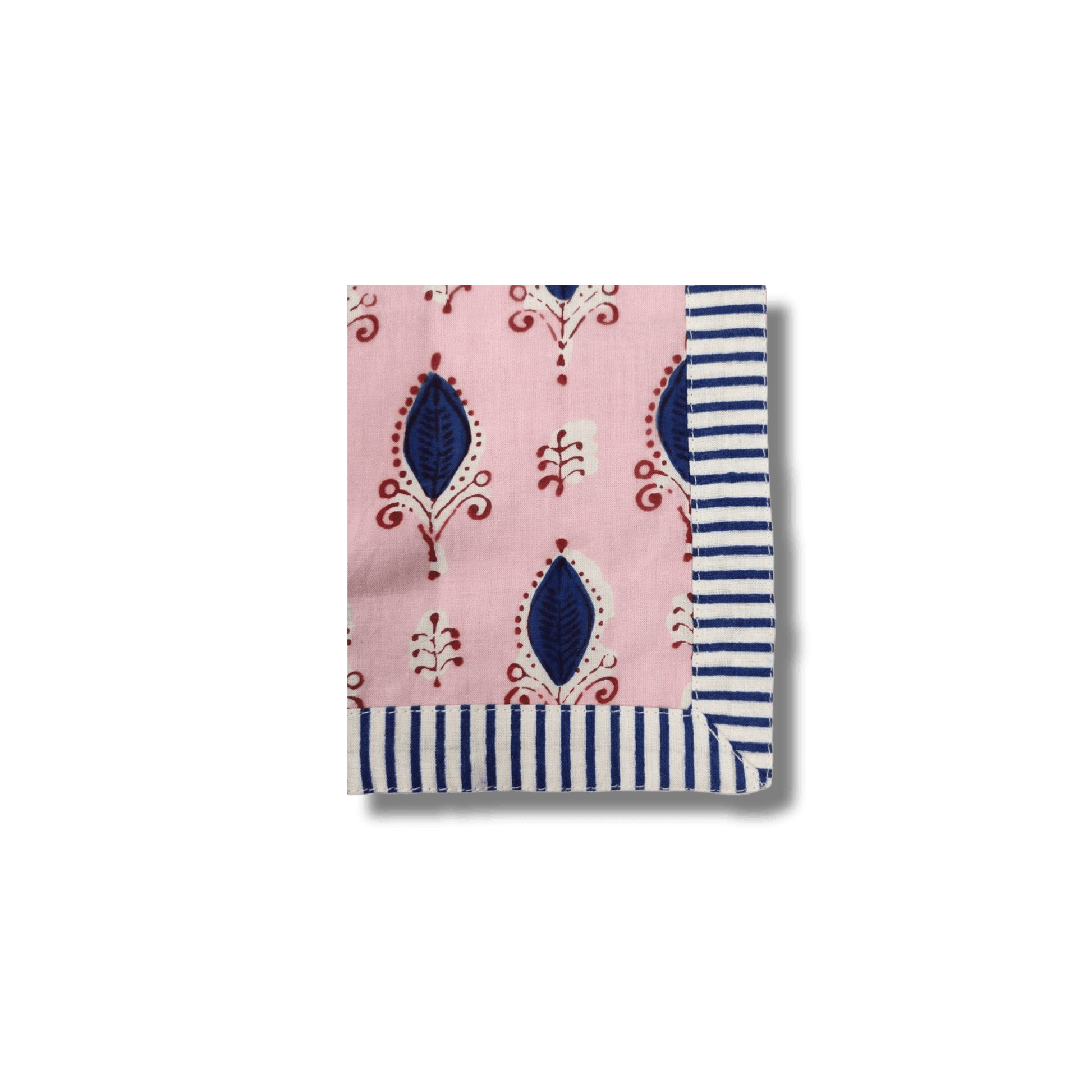 Pink Floral Indian Block Printed Striped Napkins - MAIA HOMES