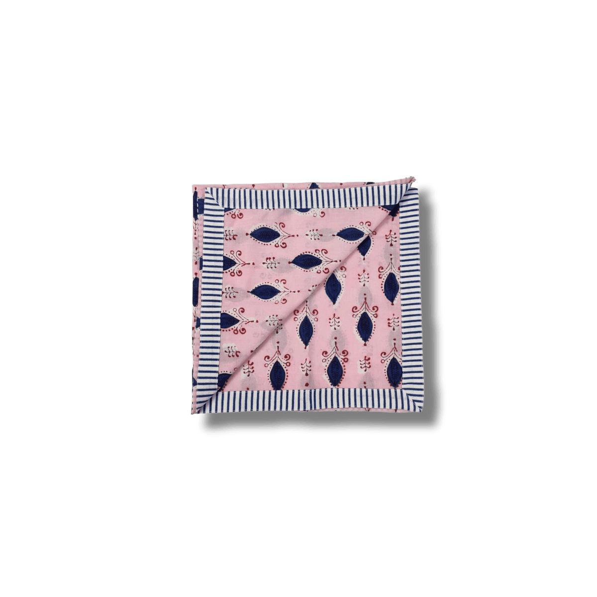 Pink Floral Indian Block Printed Striped Napkins