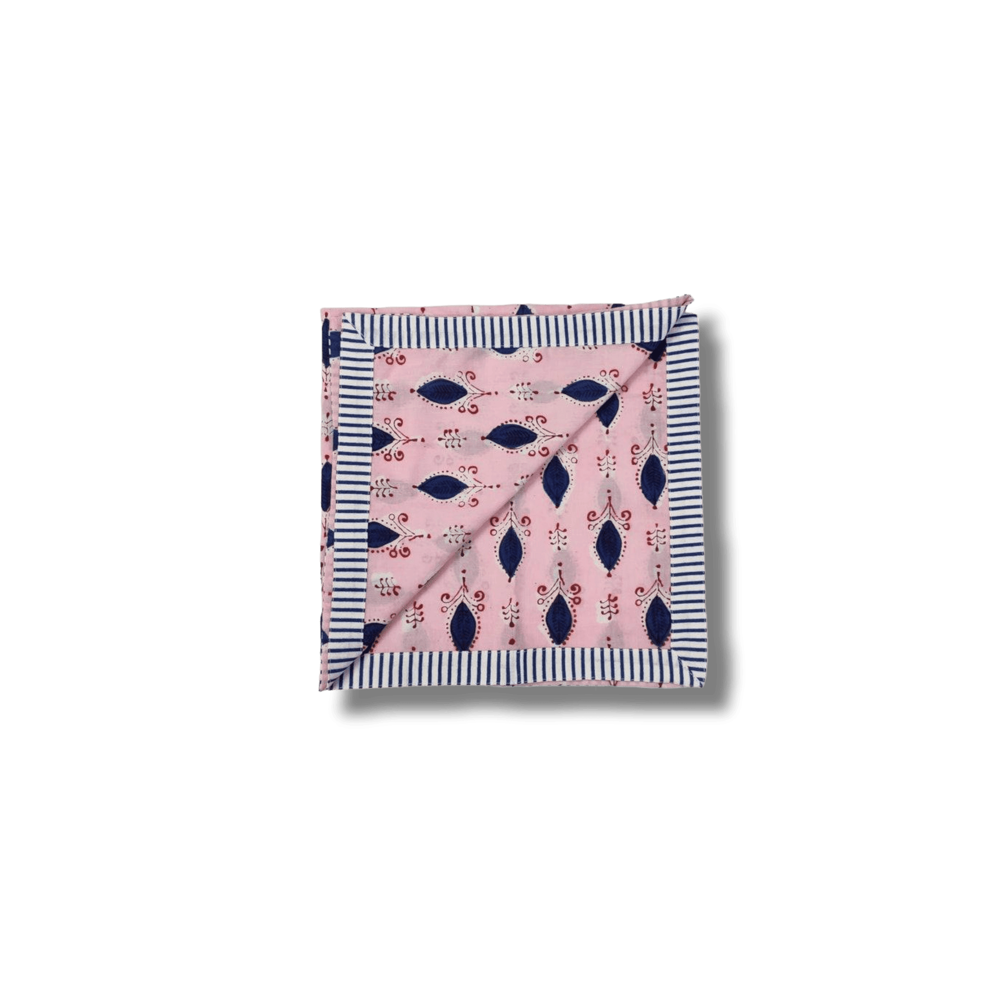 Pink Floral Indian Block Printed Striped Napkins - MAIA HOMES