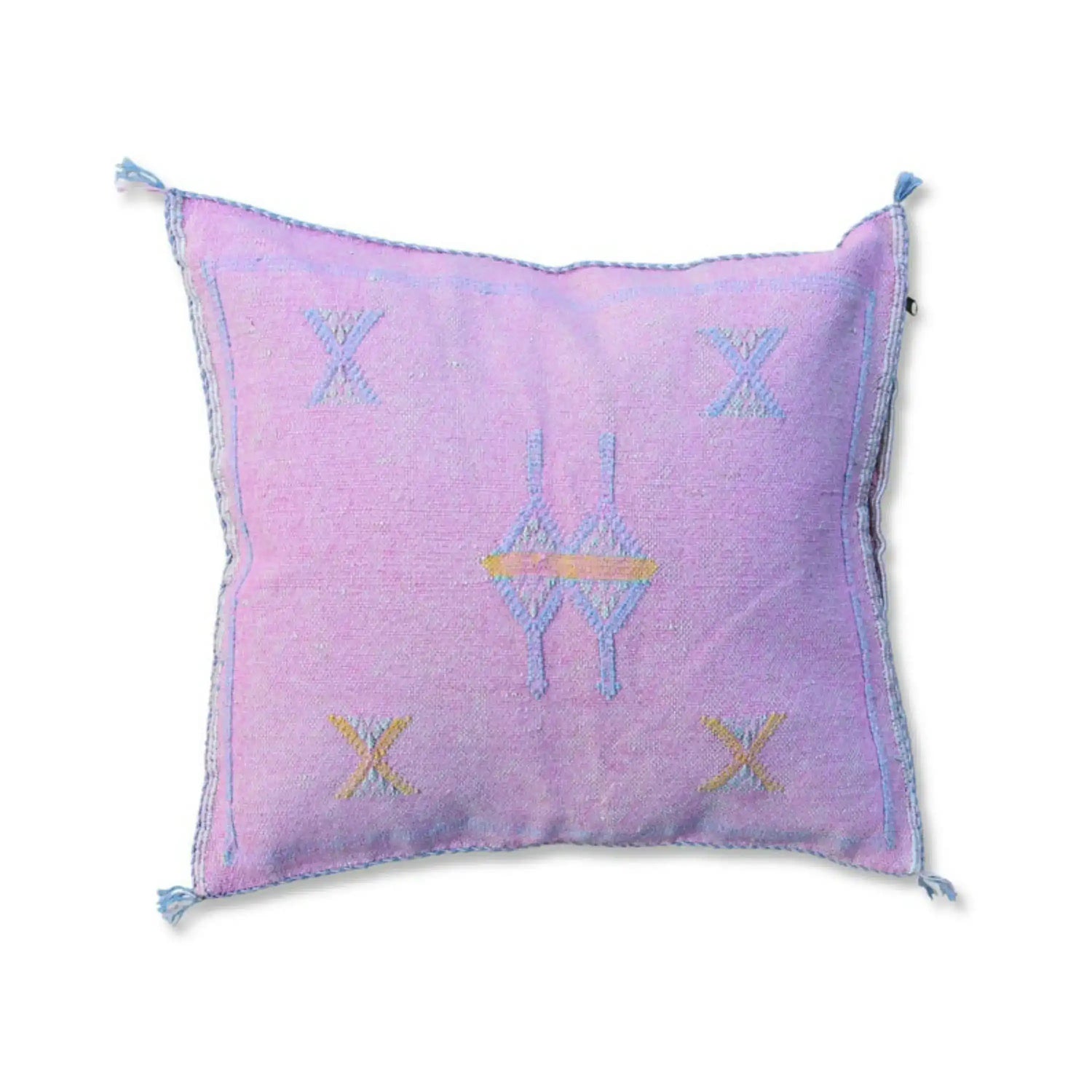 Pink handwoven kilim decorative throw pillow cover with colorful geometric patterns, perfect for adding a cozy touch to any living space.