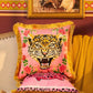 Pink Leopard Face Throw Pillow Cover with Gold Fringe - MAIA HOMES