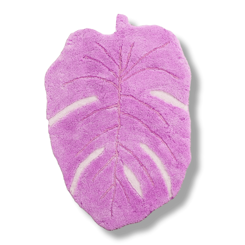 Pink Monstera Leaf Shaped Accent Hand Tufted Wool Rug