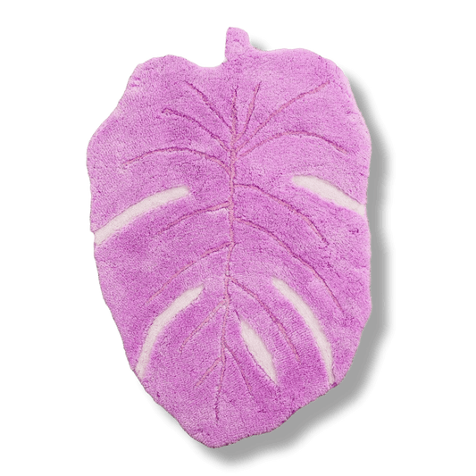Pink Monstera Leaf Shaped Accent Hand Tufted Wool Rug - MAIA HOMES