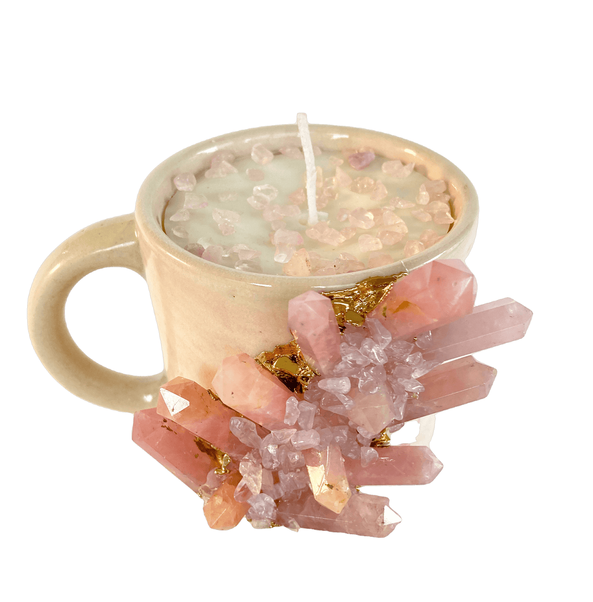 Pink Quartz Crystal Scented Soy Candles in Coffee Mug - Set of 2 Rose Rose Gold Finish