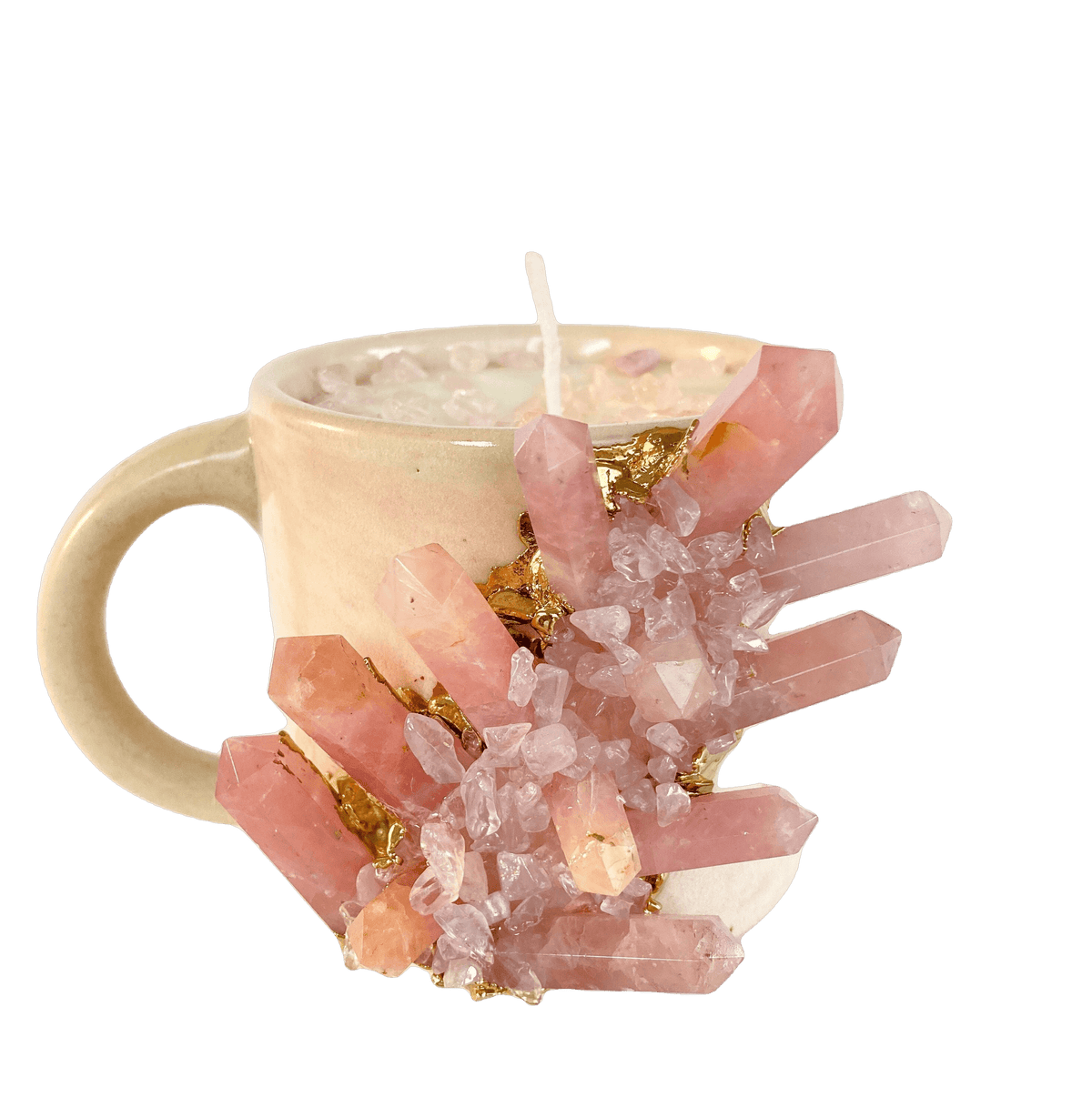 Pink Quartz Crystal Scented Soy Candles in Coffee Mug - Set of 2