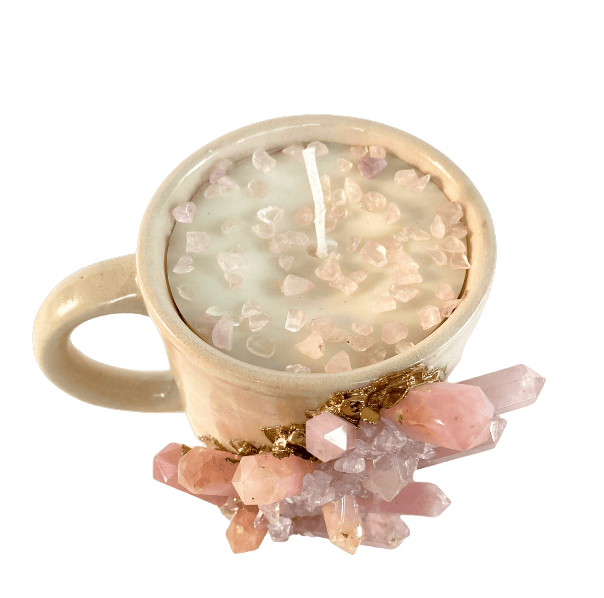 Pink Quartz Crystal Scented Soy Candles in Coffee Mug - Set of 2