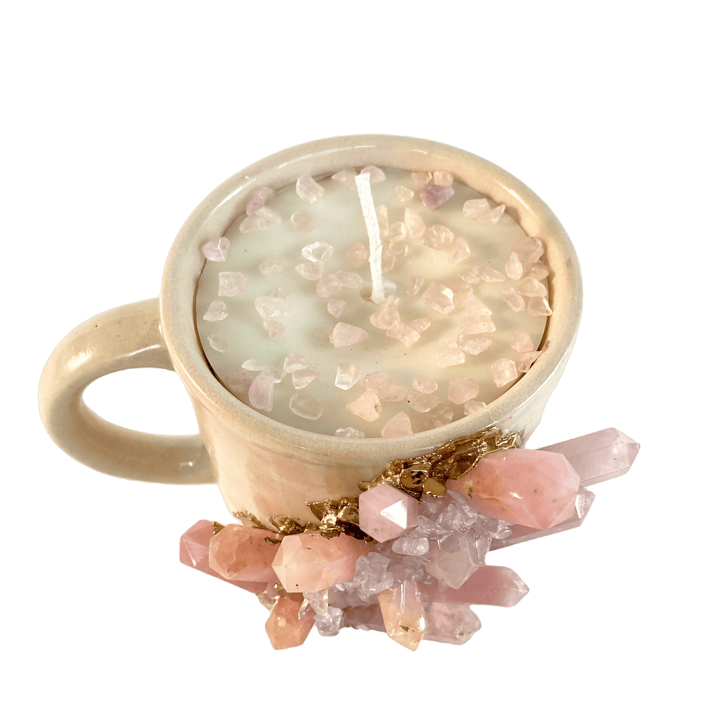 Pink Quartz Crystal Scented Soy Candles in Coffee Mug - Set of 2 - MAIA HOMES