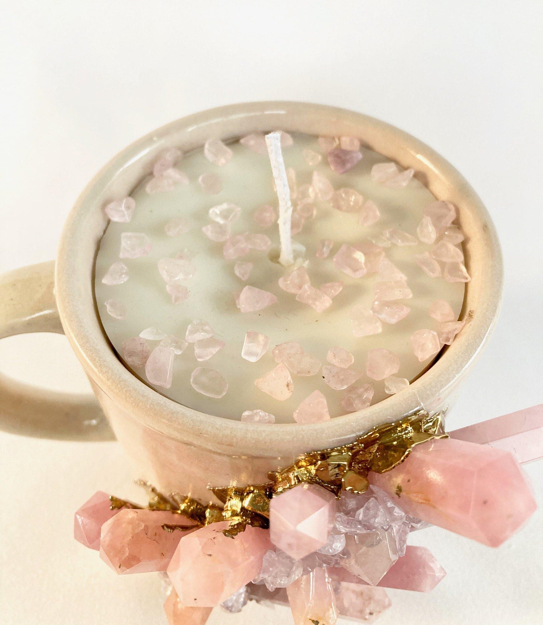 Pink Quartz Crystal Scented Soy Candles in Coffee Mug - Set of 2