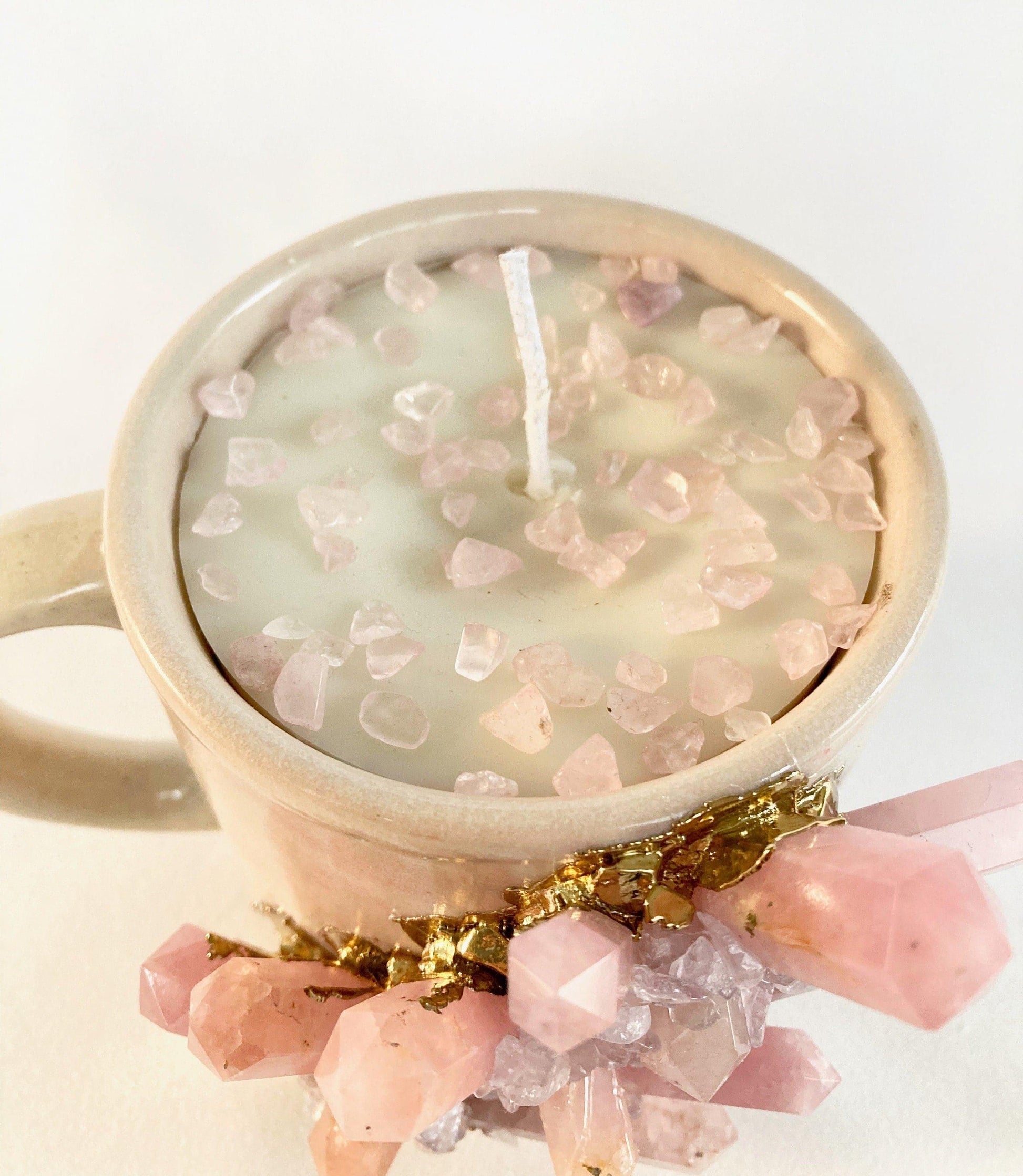 Pink Quartz Crystal Scented Soy Candles in Coffee Mug - Set of 2 - MAIA HOMES