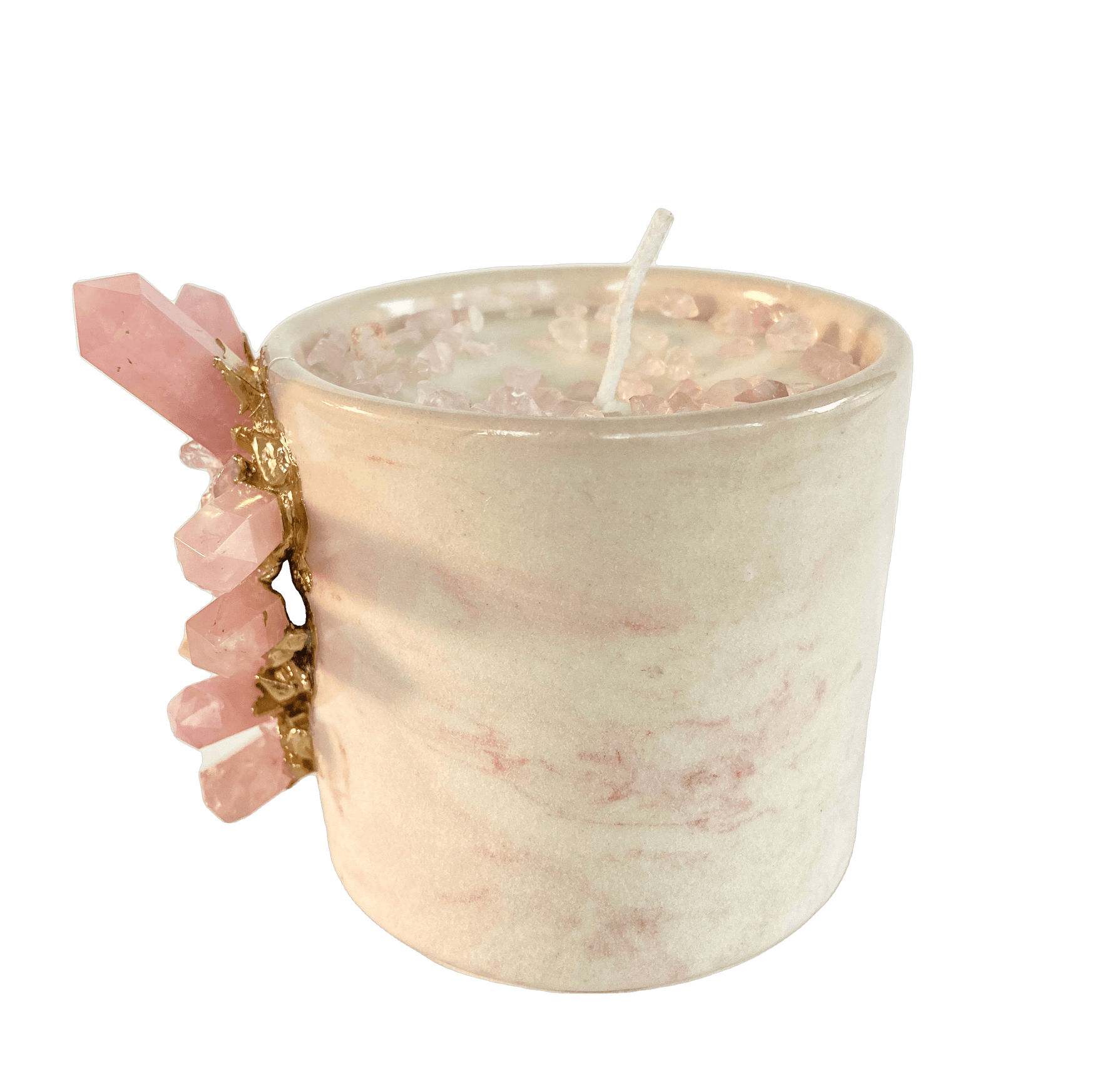 Pink Quartz Crystal Scented Soy Candles in Coffee Mug - Set of 2