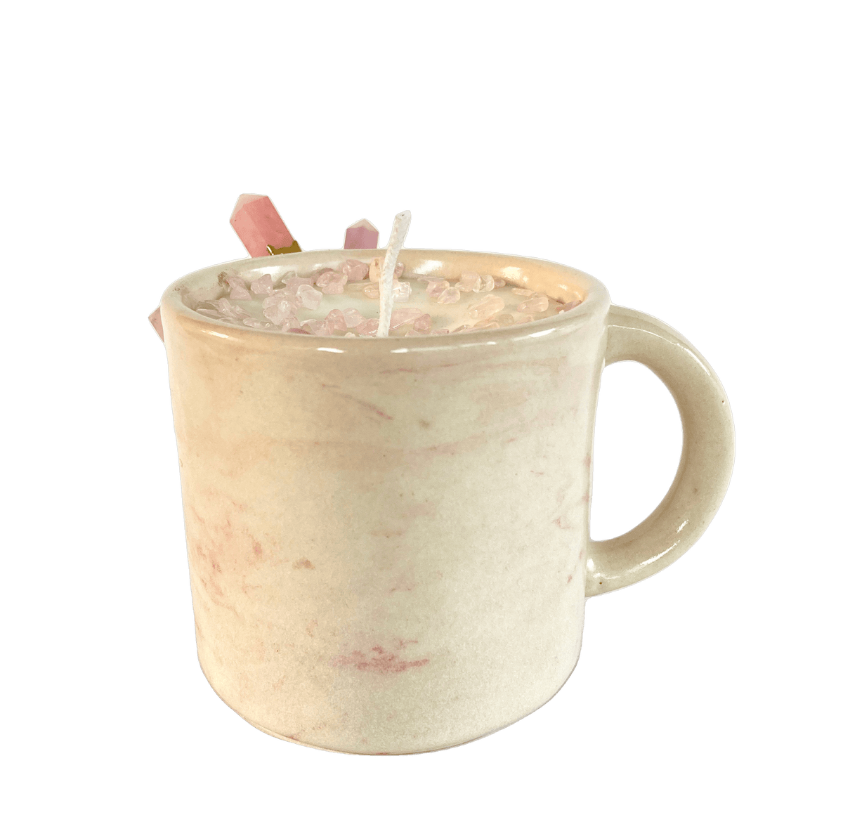 Pink Quartz Crystal Scented Soy Candles in Coffee Mug - Set of 2