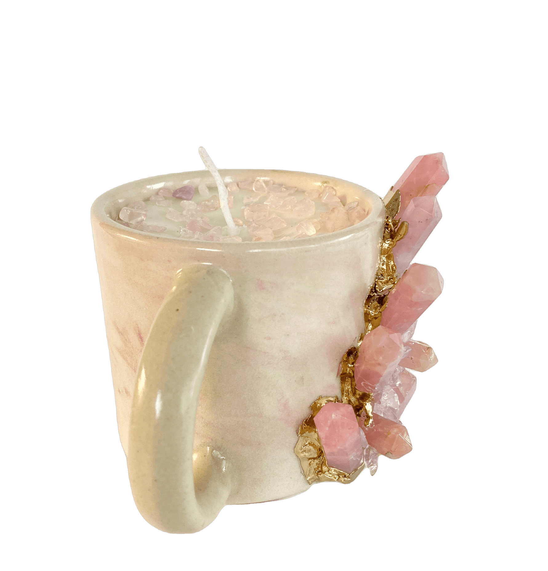 Pink Quartz Crystal Scented Soy Candles in Coffee Mug - Set of 2