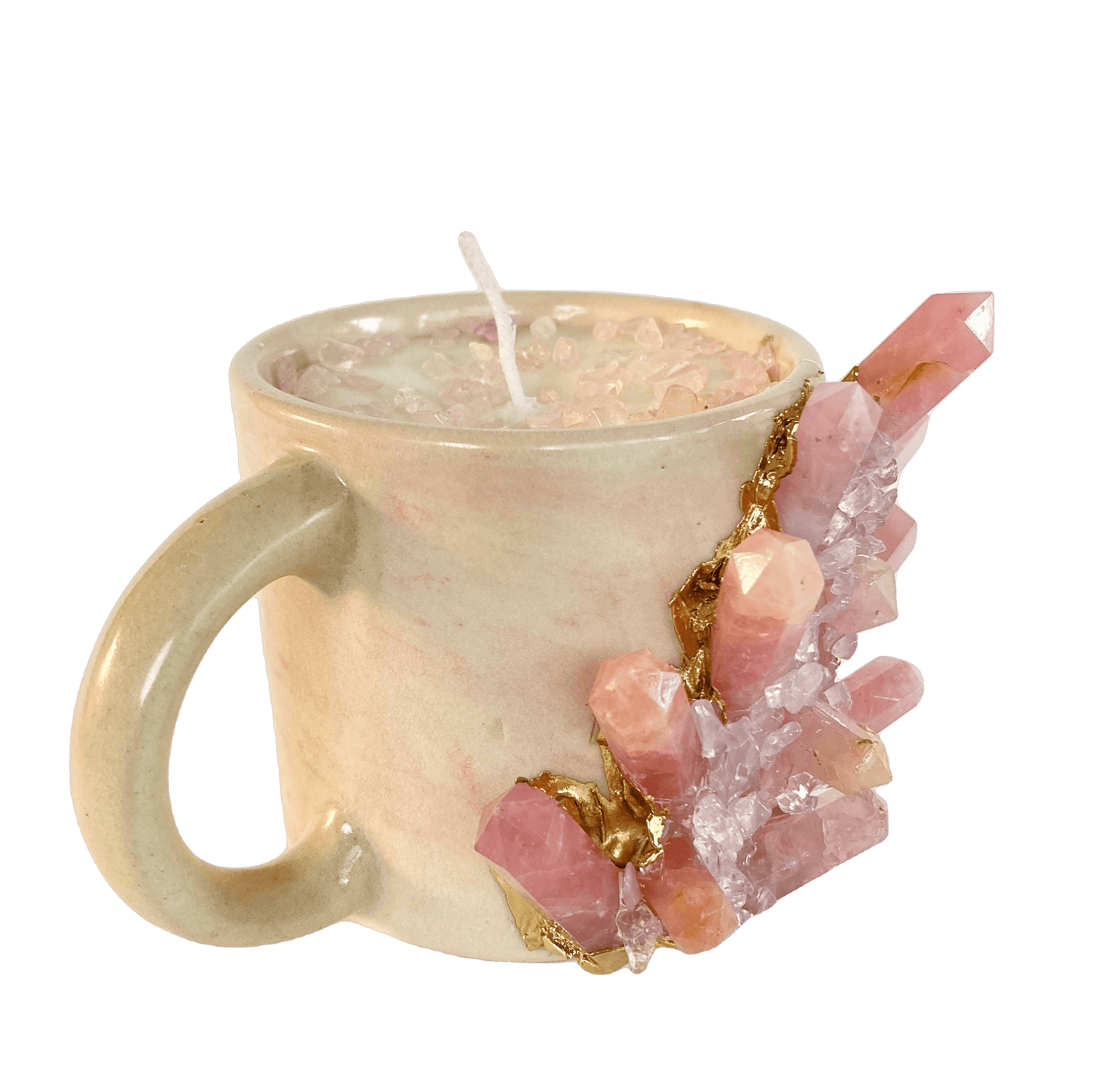 Pink Quartz Crystal Scented Soy Candles in Coffee Mug - Set of 2