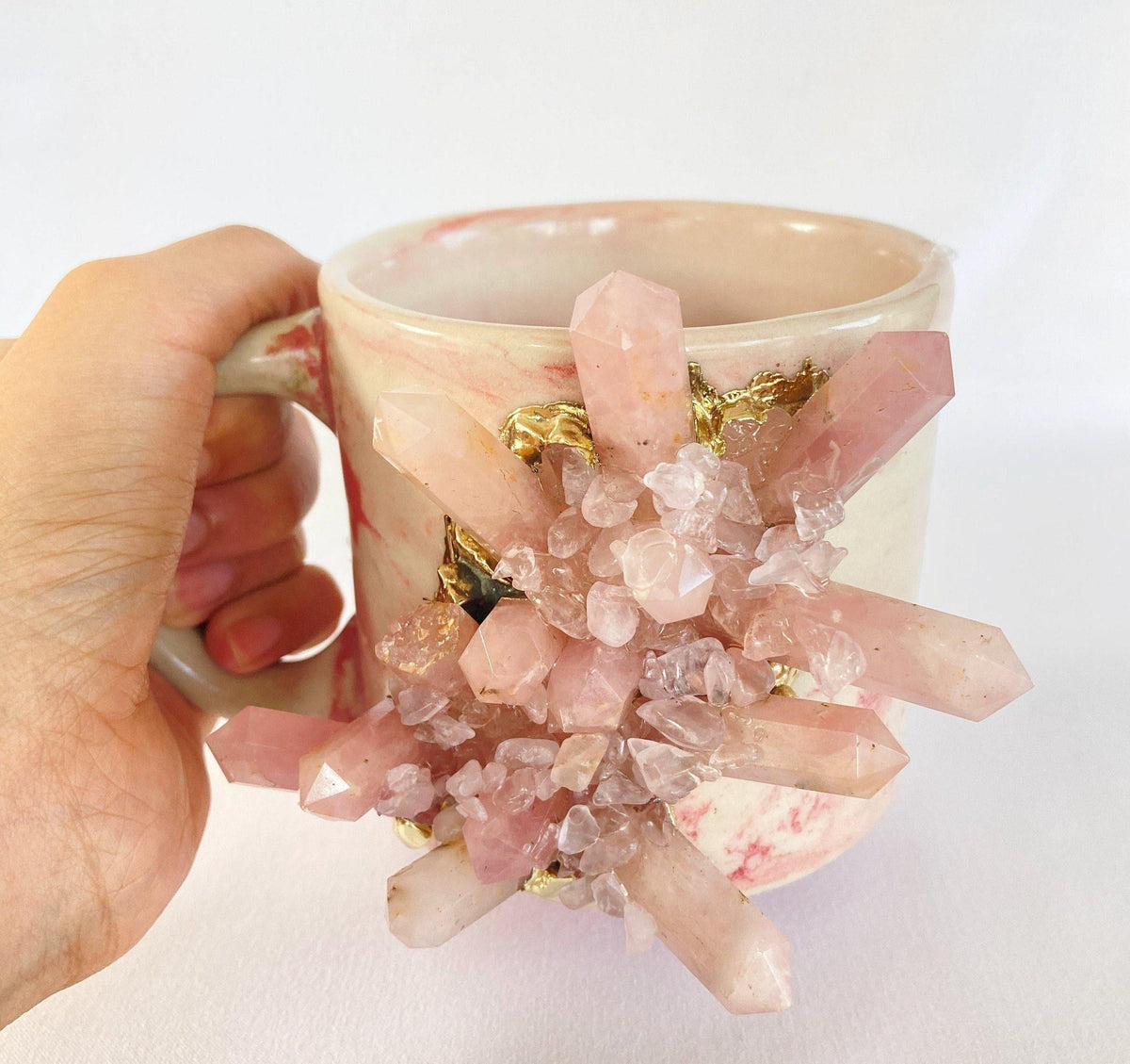 Pink Quartz Marbled Ceramic Coffee Mug - Set of 2