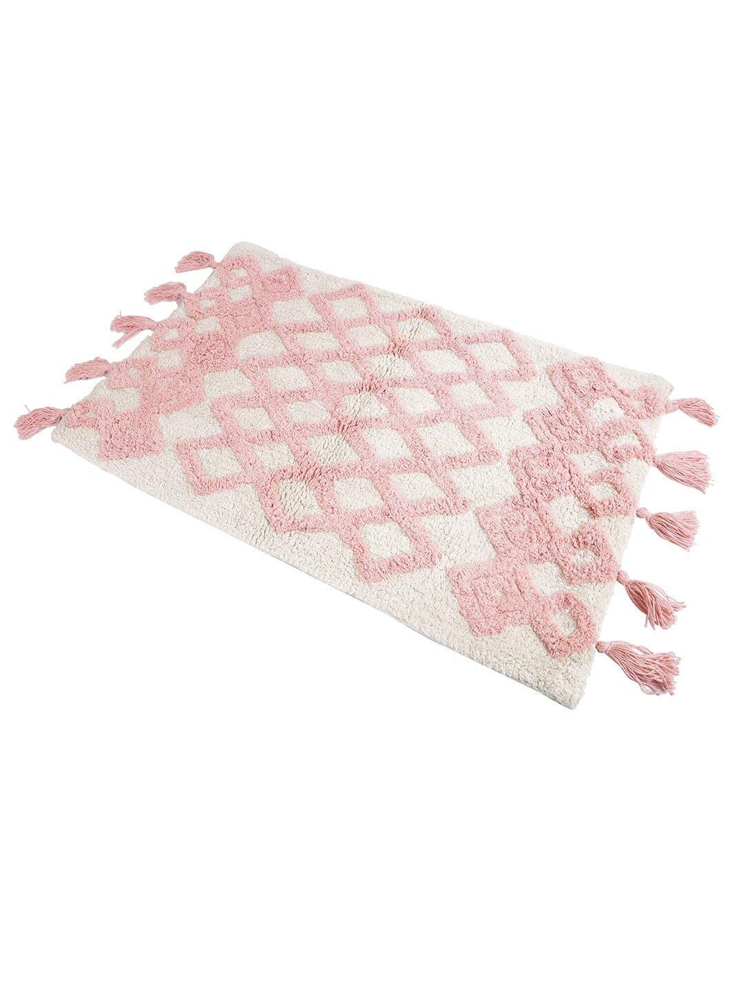 Pink and White Tufted Cotton Bath Mat Washable Bathroom Mat Soft