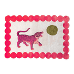 Pink Tiger and the Sun Hand on Red and Beige Tufted Wool Rug