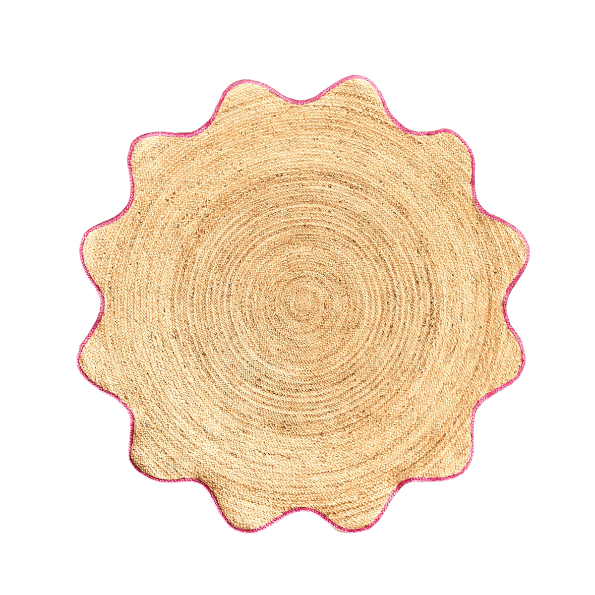 Pink Trim Natural Round Jute Rug