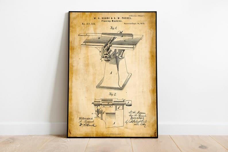 Planing Machine Patent Print| Framed Art Print