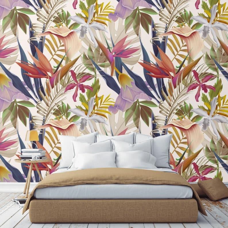 Plants and Flowers of Tropical Paradise Wallpaper Mural