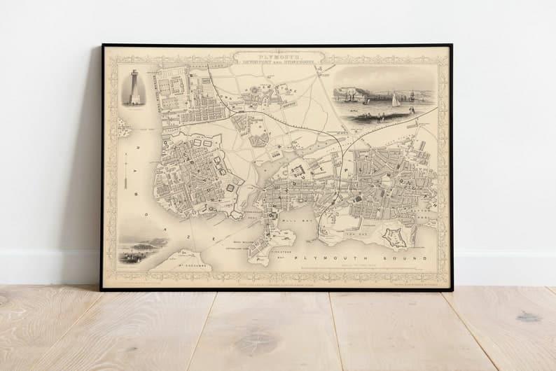 Plymouth Map Print| Fine Art Prints