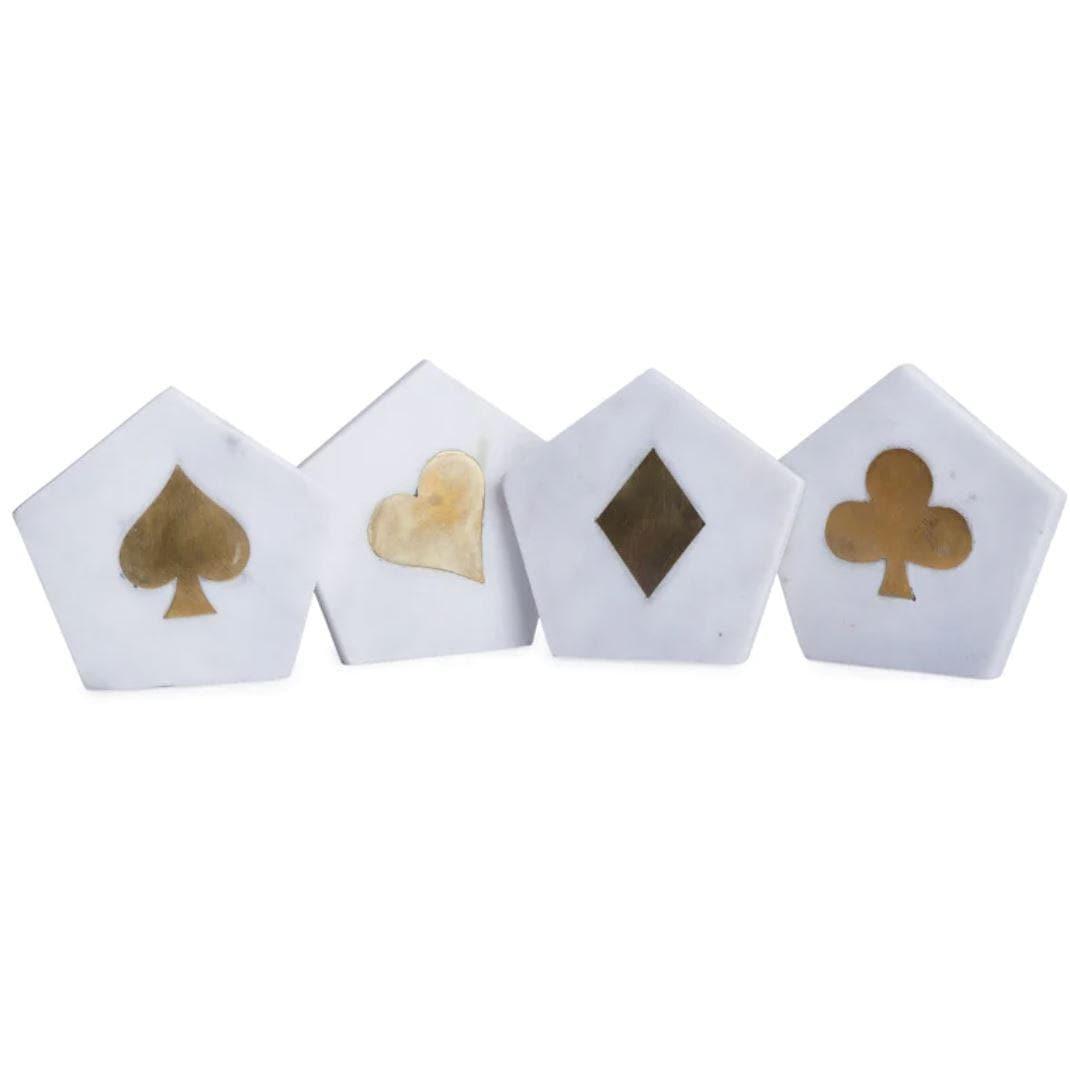 Poker Brass Inlay Pentagon Marble Coaster - Set of 4 - MAIA HOMES