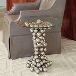 Polished Nickel Silver Balls Pedestal Glass Top End Table Default Title