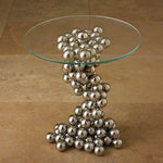 Polished Nickel Silver Balls Pedestal Glass Top End Table