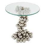 Polished Nickel Silver Balls Pedestal Glass Top End Table